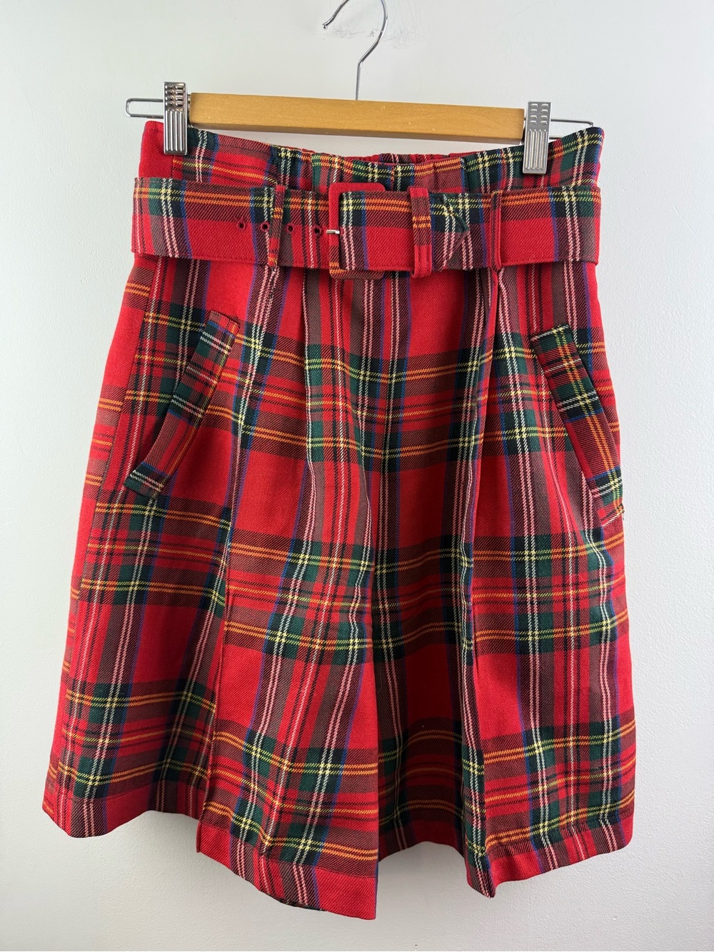 Vintage 90s Times Seven Todd Oldham Red Plaid Belted Shorts Tartan Size 7 Small